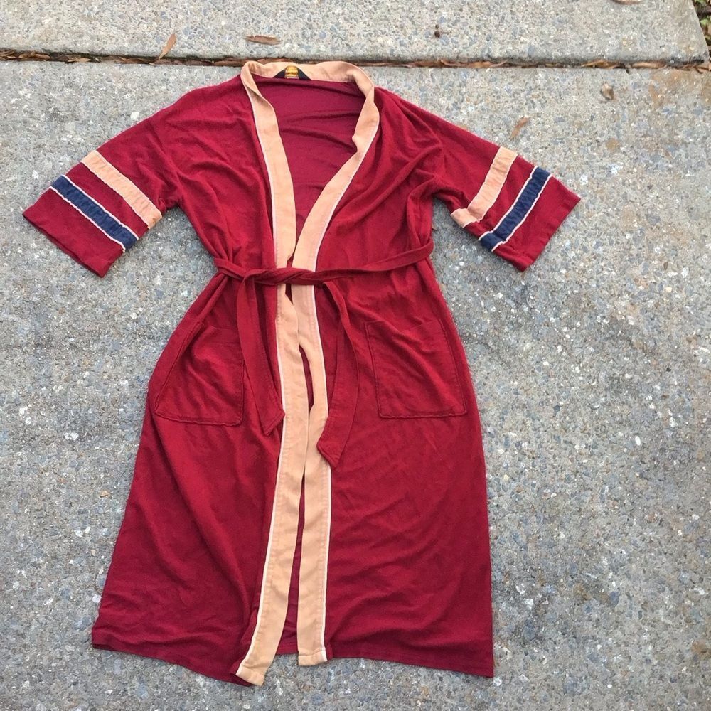 Vintage After All Burgundy and Tan Pajama Robe